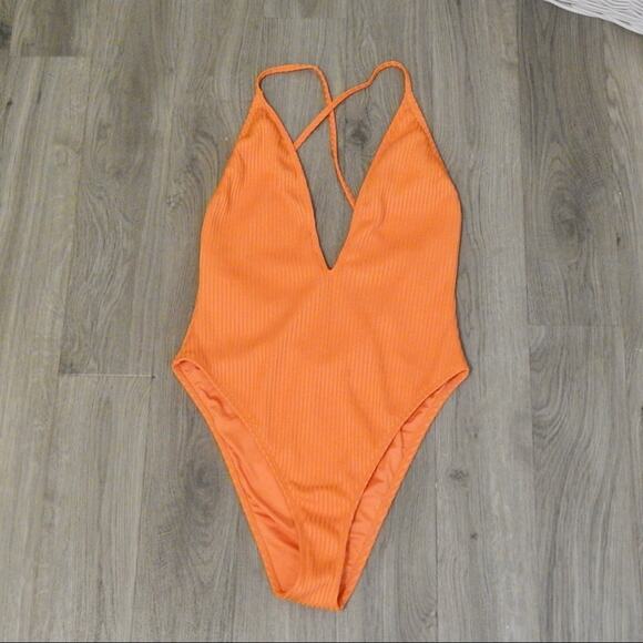 Orange Deep V One Piece Swimsuit Small - Picture 1 of 3